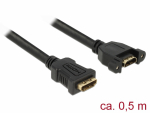 HDMI pikenduskaabel paneelile HDMI-A (F) - HDMI-A (F), 4K 30Hz, 0.5m, must