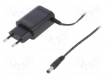 Toiteplokk plug-in 12VDC 0.5A 6W sis.230 VAC 2.1X5.5 mm pistik, must