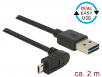 USB 2.0 kaabel A - Micro B 90 kraadise nurgaga &uuml;les 2.0m, Easy USB, must