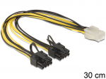 Toitekaabel PCIe 6 pin (F) - 2x PCIe 8 (6+2) pin, 20 AWG, 0.3m