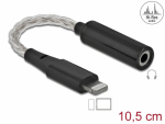 Konverter Lightning 8 pin (M) - 3.5 mm (F) 0.15m, 4 pin, h&otilde;bedaga kaetud kaabel, must