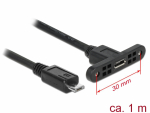 USB 2.0 Micro-B pikenduskaabel paneelile USB 2.0 Micro-B (F) - USB 2.0 Micro-B (M), 1.0m, must