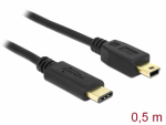 USB-C kaabel - mini B 0.5m, must, 480 Mbit/s