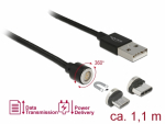USB 2.0 kaabel A - USB-C, Micro - B, magnet konnektoriga, tekstiilist, metallist kestaga, 1.1m