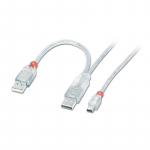 USB 2.0 Y-kaabel, 2 x A - Mini-B 1.0m