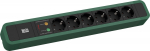 Toitepaneel 6 kohta Schuko 2.0m, &uuml;lepingekaitse, 441x64x45mm, must/roheline