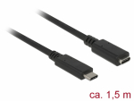 USB-C pikenduskaabel 1.5m, USB 3.1 5Gbps, 3A, must