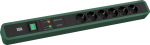 Toitepaneel 6 kohta Schuko 2.0m, l&uuml;litiga, &uuml;lepingekaitse, v&otilde;rgu-ja sagedusfiltriga, 559x64x45mm, must/roheline