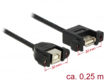 USB-B 2.0 pikenduskaabel paneelile USB-B 2.0 (F) - USB-B 2.0 (F), 0.25m, must
