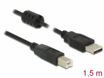 USB 2.0 kaabel A - B 1.5m, must, ferriidiga