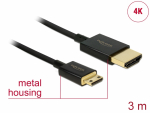 HDMI - mini HDMI kaabel 3.0m, 4K, 3840x2160@60Hz, 3D, Active, slim, must