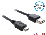 USB 2.0 kaabel A - Mini B 1.0m, Easy-USB, must