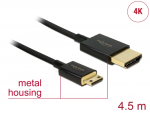 HDMI - mini HDMI kaabel 4.5m, 4K, 3840x2160@60Hz, 3D, Active slim, must