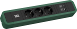 Toitepaneel 3 x Schuko 2.0m, 1 x USB-A, 1 x USB-C, 324x64x45mm, must/roheline