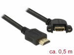 HDMI pikenduskaabel paneelile HDMI-A (M) - HDMI-A (F), 4K 30Hz, 0.5m, must, 110&deg; nurgaga