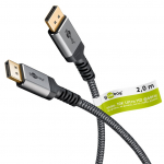DisplayPort kaabel 2.0m, DP 2.0/2.1, 8K 7680x4320@144Hz, 54 Gbit/s, tekstiilist kattega, hall