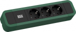 Toitepaneel 3 kohta Schuko 2.0m, 261x64x45mm, must/roheline