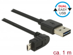 USB 2.0 kaabel A - Micro B 90 kraadise nurgaga &uuml;les 1.0m, Easy USB, must