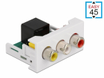 Easy 45 moodul: 3x RCA (F) - RJ45 (F) 22.5mm x 45mm