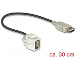Keystone moodul: USB 2.0 A F / F, 250&deg; nurgaga, kaabli pikkus 22cm, valge