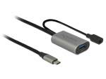 USB-C pikenduskaabel C-A 5.0m, USB 3.1 5Gbps, 2A, DC v&auml;ljundiga, must