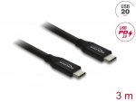 USB-C kaabel 3.0m, USB 40 Gbps, koaksiaalne, PD 3.0, 60W