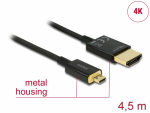 HDMI - micro HDMI kaabel 4.5m, 4K 3840x2160@60Hz, slim, must