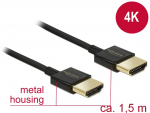 HDMI kaabel 1.5m, ethernet, 4K@60Hz, kullatud, kolmekordne varje, slim, must