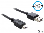 USB 2.0 kaabel A - Mini B 2.0m, Easy-USB, must