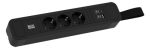 Toitepaneel 3 x Schuko 2.0m, rihmaga, 1 x USB-A, 1 x USB-C, 261x64x45mm, must