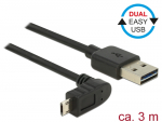 USB 2.0 kaabel A - Micro B 90 kraadise nurgaga &uuml;les 3.0m, Easy USB, must