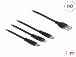 USB 2.0 kaabel A - USB-C, Micro - B, 8-pin Lighting, must, 1.0m