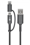 USB 2.0 kaabel A - USB-C + Micro-B 1.0m, must
