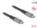 USB-C kaabel 2.0m, USB 4 40Gbps, 5A, 240w, 48V must/hall