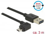 USB 2.0 kaabel A - Micro B 90 kraadise nurgaga vasakule 3.0m, Easy USB, must