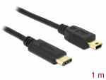 USB-C kaabel - mini B 1.0m, must, 480 Mbit/s