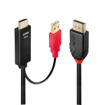 HDMI - DisplayPort kaabel 5.0m, 4K@30Hz + USB lisa toide, must (sign suund HDMI > DP)