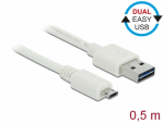 USB 2.0 kaabel A - Micro B 0.5m, EASY-USB, valge