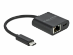 V&otilde;rgukaart: USB-C - RJ45 1Gb + toide USB C (F) 0.11m, must