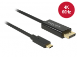 USB-C - Displayport kaabel 1.0m, 4K@60hz, must, Thunderbolt 3 toega