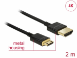 HDMI - mini HDMI kaabel 2.0m, 4K, 3840x2160@60Hz, 3D, slim, must