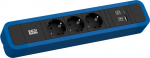 Toitepaneel 3 kohta Schuko 2.0m, 1 x USB-A, 1 x USB-C, 324x64x45mm, must/sinine