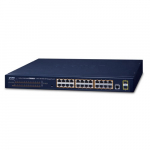 Switch: 24 x 10/100/1000Mbps PoE+, 2 x SFP, 1 x RJ-45 console, Layer 2/4, r&auml;kitav