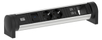 Toitepaneel Cycle Desk 2 x CEE7/3, 1 x USB-A, 1 x USB-C, 1 x custom moodul, 372x65x80mm, must/hall