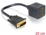&Uuml;leminek DVI-D (M) - 2xHDMI (F) 20cm, kullatud kontaktid
