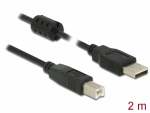 USB 2.0 kaabel A - B 2.0m, must, ferriidiga