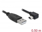 USB 2.0 kaabel A - Mini B 90 kraadise nurgaga 0.5m, must