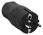 Toitepistik CEE7/7, 16A / 250V, maandusega, kaitsev kummist &uuml;mbris, must