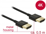 HDMI kaabel 0.5m, ethernet, 4K@60Hz, kullatud, kolmekordne varje, slim, must