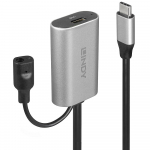USB-C pikenduskaabel 5.0m, USB 3.1 5Gbps, 2A, DC v&auml;ljundiga, must